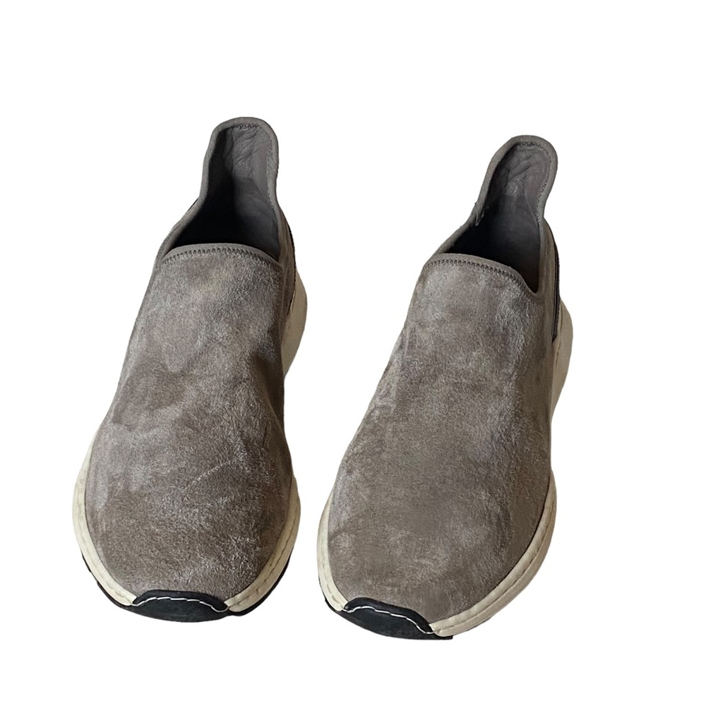 Vince Suede Slip-On Sneakers in Taupe and White